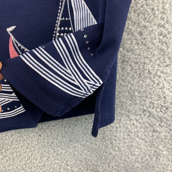 ALFRED DUNNER Womens Blouse Top Petite Small Blue Embellished Sailing Boat - Picture 7 of 10